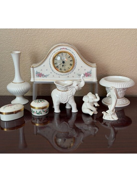 Lenox Other - Vintage Lenox Home Decor Lot 8-Pieces Clock Elephants Dolphin Trinket Box Vase